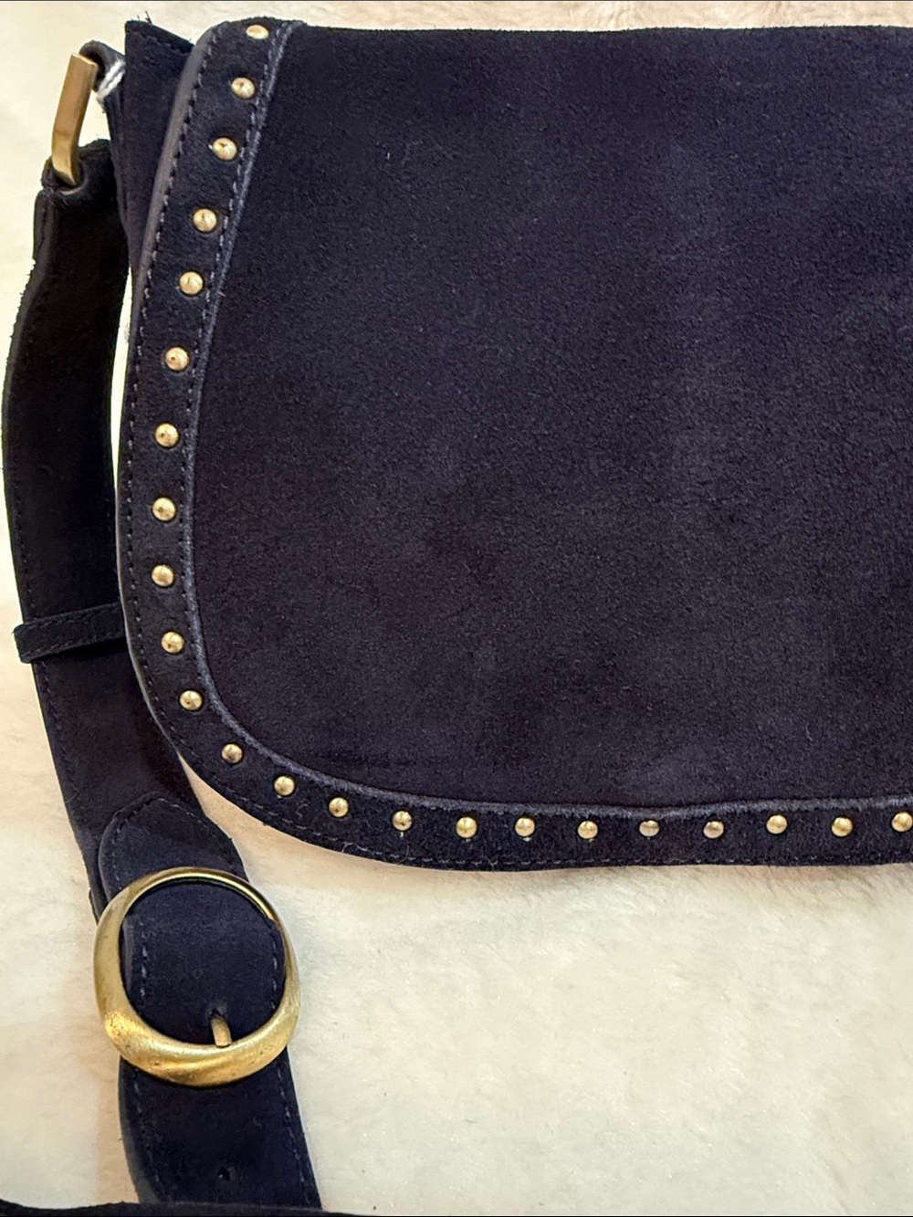 NWT - Suede Studded Flap Crossbody Bag in Navy - Picture 2 of 14